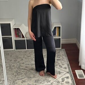 Zara Black Satin Wide-Leg Pants